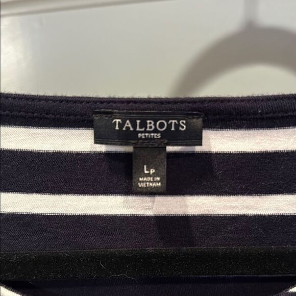 Talbots Dark Navy and White Boxy Short Sleeve Tee with ruffled sleeves size Lp - Picture 2 of 5